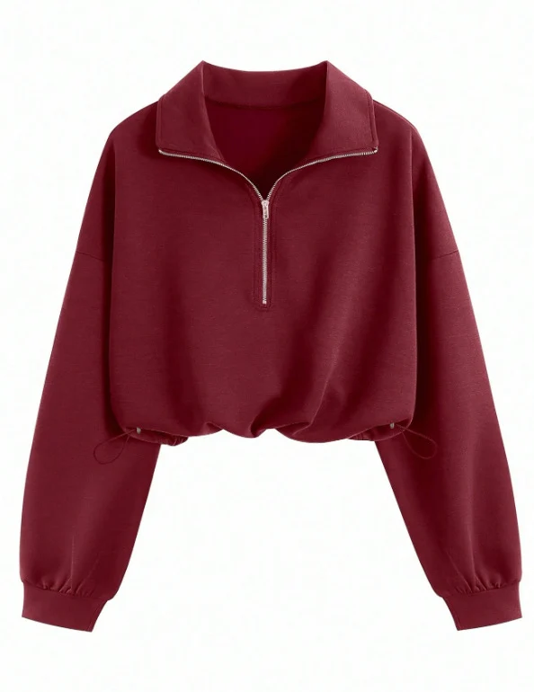 Damen Kurz geschnittenes Halbzip-Sweatshirt im Oversize-Schnitt mit Tunnelzug Nord Taschen
