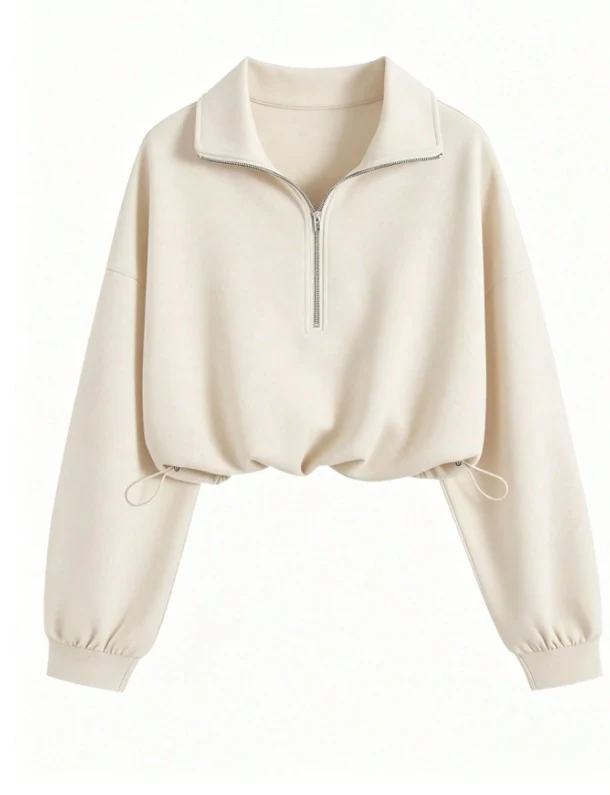 Damen Kurz geschnittenes Halbzip-Sweatshirt im Oversize-Schnitt mit Tunnelzug Nord Taschen