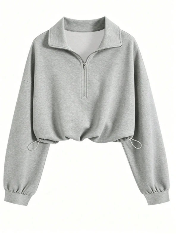 Damen Kurz geschnittenes Halbzip-Sweatshirt im Oversize-Schnitt mit Tunnelzug Nord Taschen