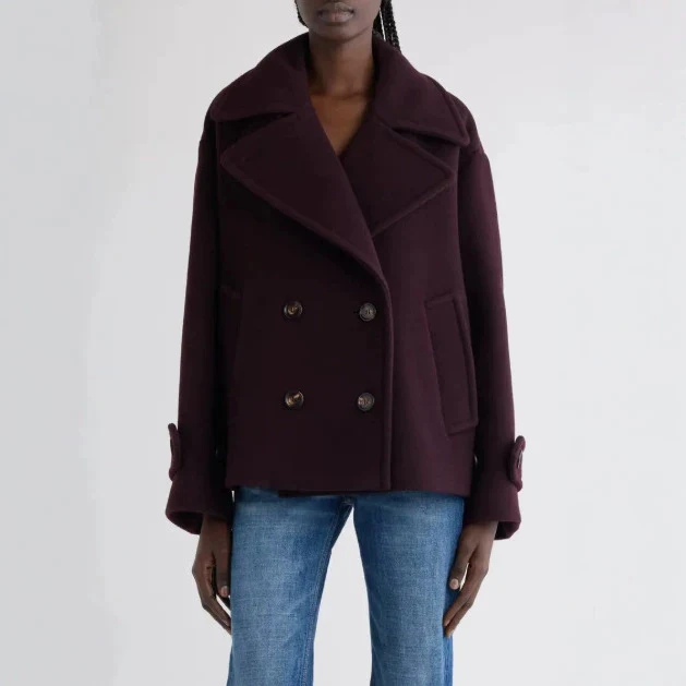 Damen Kurz geschnittener Oversize Peacoat aus Wollmix mit breitem Revers Nord Taschen