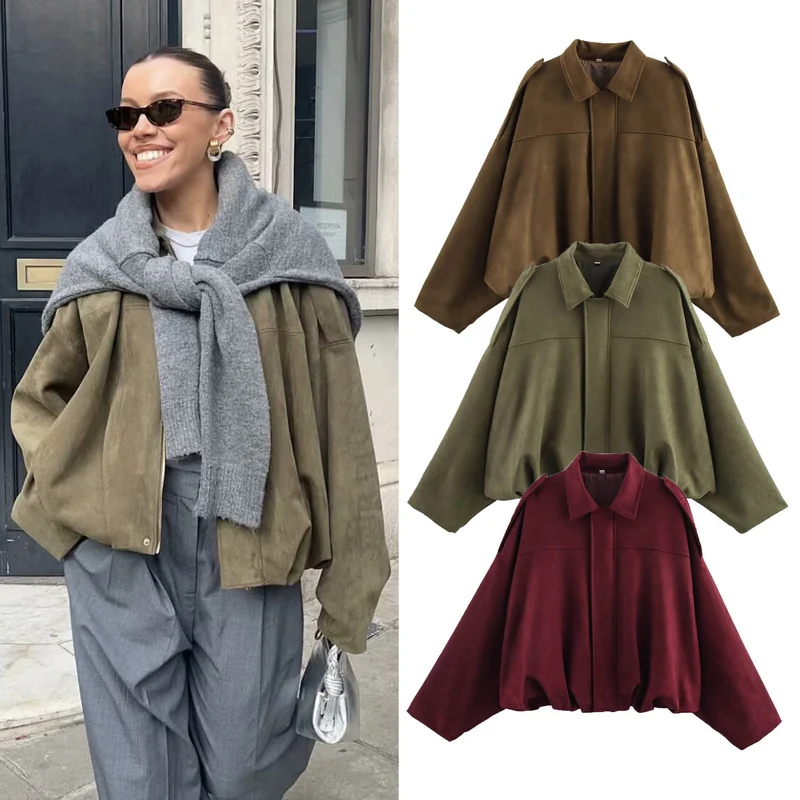 Damen Kurz geschnittener Oversize-Cape-Mantel mit Ballon-Saum und Schulterklappen Nord Taschen