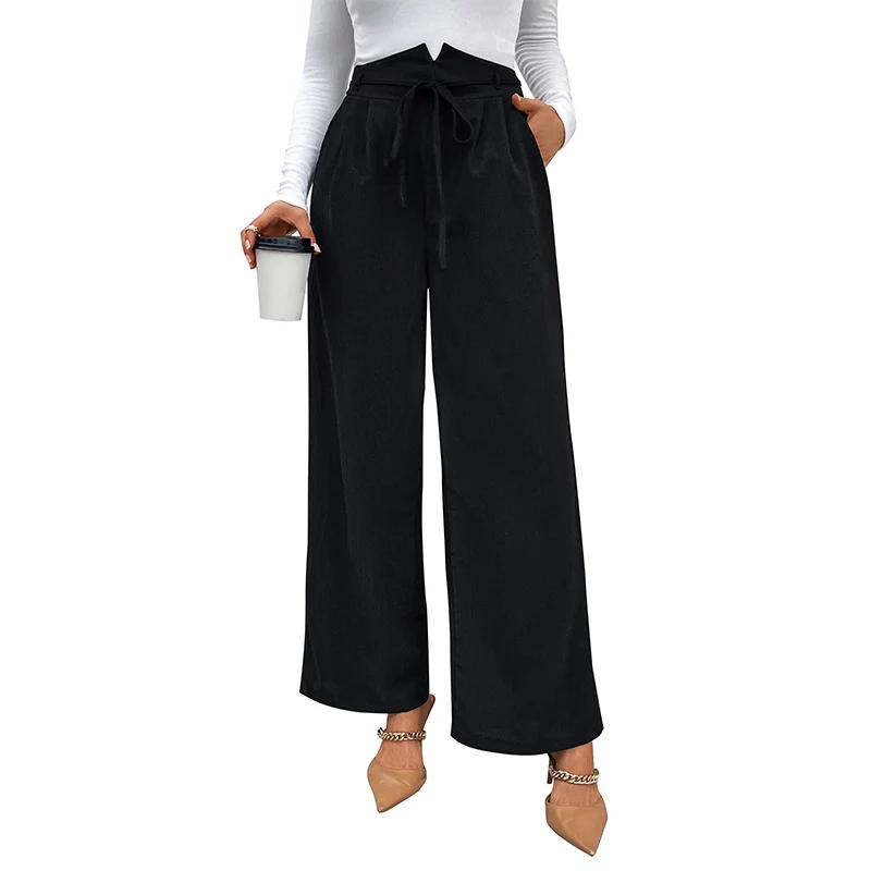 Damen Elegante Paperbag-Hose mit weitem Bein, hoher Leibhöhe und Bindegürtel Nord Taschen