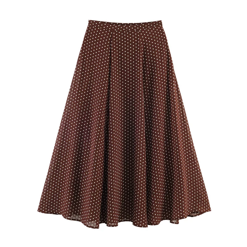Damen Zweiteiliges Retro-Polka-Dot Set mit weitem Fledermausoberteil und plissiertem Midirock Nord Taschen