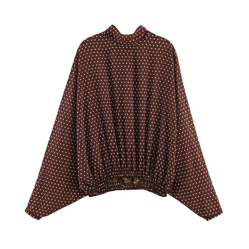 Damen Zweiteiliges Retro-Polka-Dot Set mit weitem Fledermausoberteil und plissiertem Midirock Nord Taschen