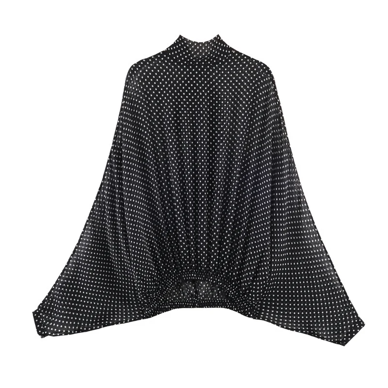 Damen Zweiteiliges Retro-Polka-Dot Set mit weitem Fledermausoberteil und plissiertem Midirock Nord Taschen