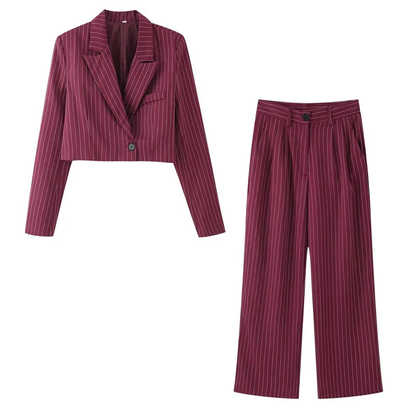 Damen zweiteiliges Nadelstreifen-Cropped-Blazer und High-Waist-Weitbein-Hosen-Set Nord Taschen