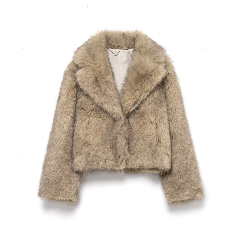 Damen Kurz geschnittener Faux-Fur-Mantel mit weitem Reverskragen Nord Taschen