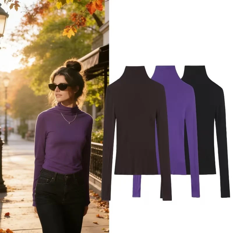 Damen Enganliegendes Langarm-Top mit hohem Rollkragen und Stretch‑Jersey Nord Taschen