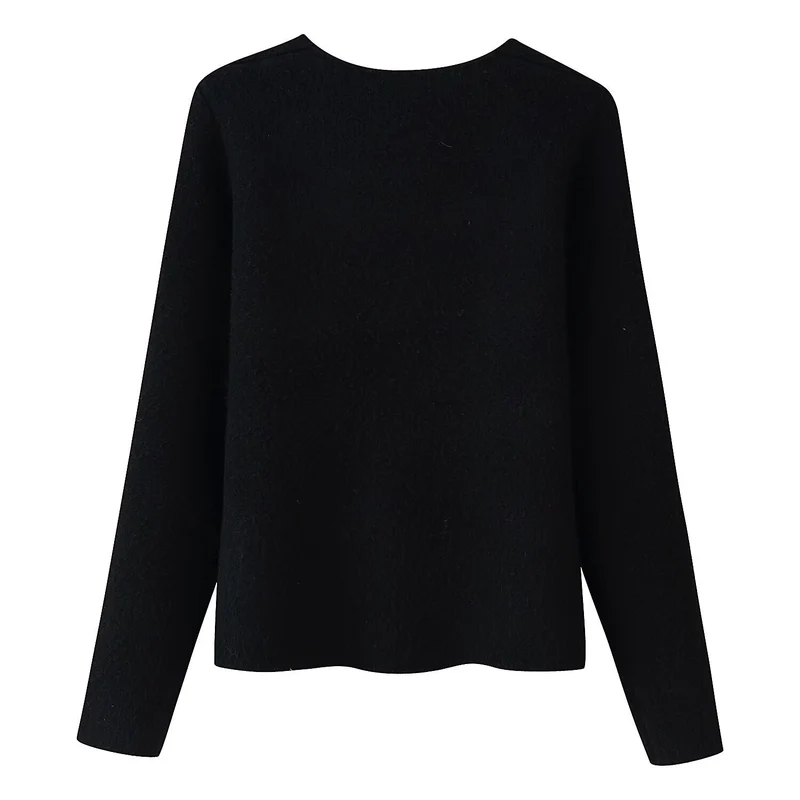 Damen Eleganter Kurzcardigan aus Bouclé‑Strick mit tiefem V‑Ausschnitt und dekorativer Schmuckknopfleiste Nord Taschen