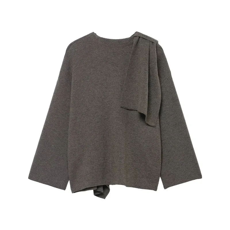 Damen Drapierter Oversize-Cardigan mit Kapuzenkragen und weitem Ärmel Nord Taschen