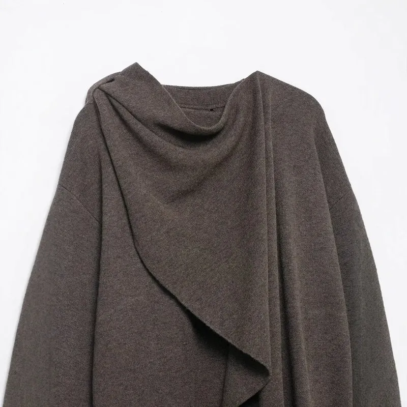 Damen Drapierter Oversize-Cardigan mit Kapuzenkragen und weitem Ärmel Nord Taschen