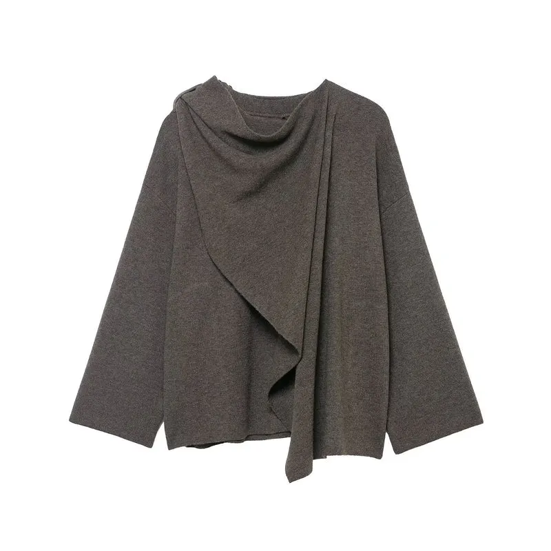 Damen Drapierter Oversize-Cardigan mit Kapuzenkragen und weitem Ärmel Nord Taschen