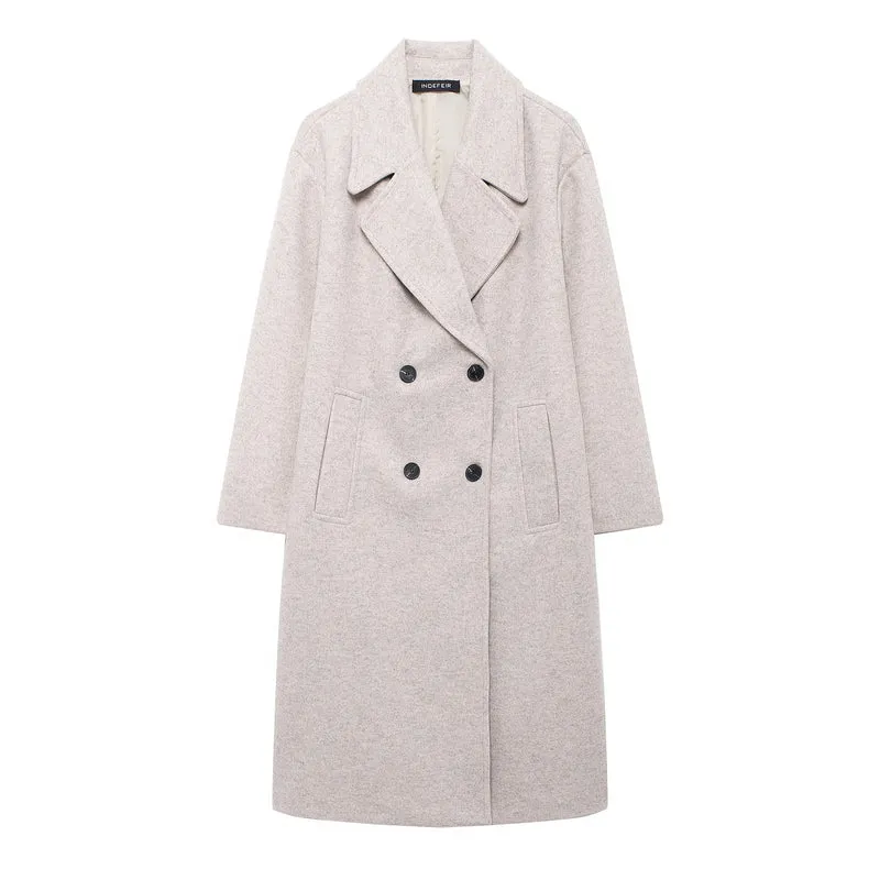 Damen Doppelreihiger Wollmix-Mantel mit Oversize-Schnitt und Reverskragen Nord Taschen