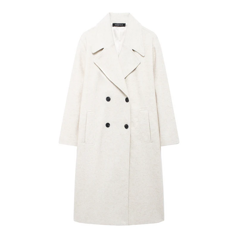 Damen Doppelreihiger Wollmix-Mantel mit Oversize-Schnitt und Reverskragen Nord Taschen