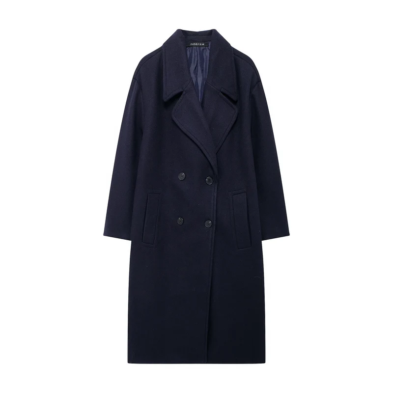 Damen Doppelreihiger Wollmix-Mantel mit Oversize-Schnitt und Reverskragen Nord Taschen