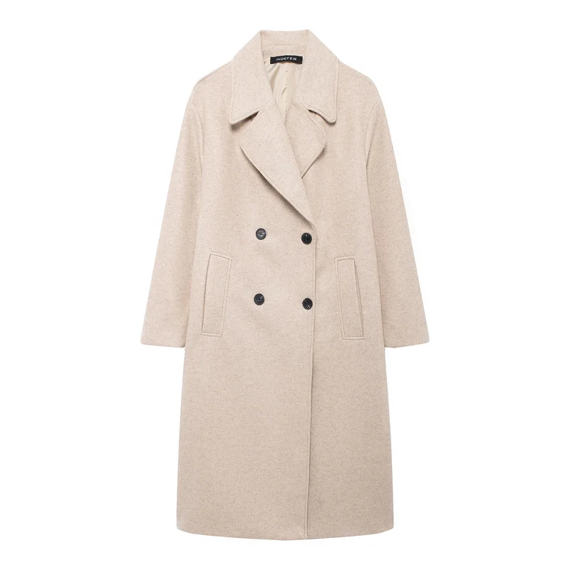 Damen Doppelreihiger Wollmix-Mantel mit Oversize-Schnitt und Reverskragen Nord Taschen