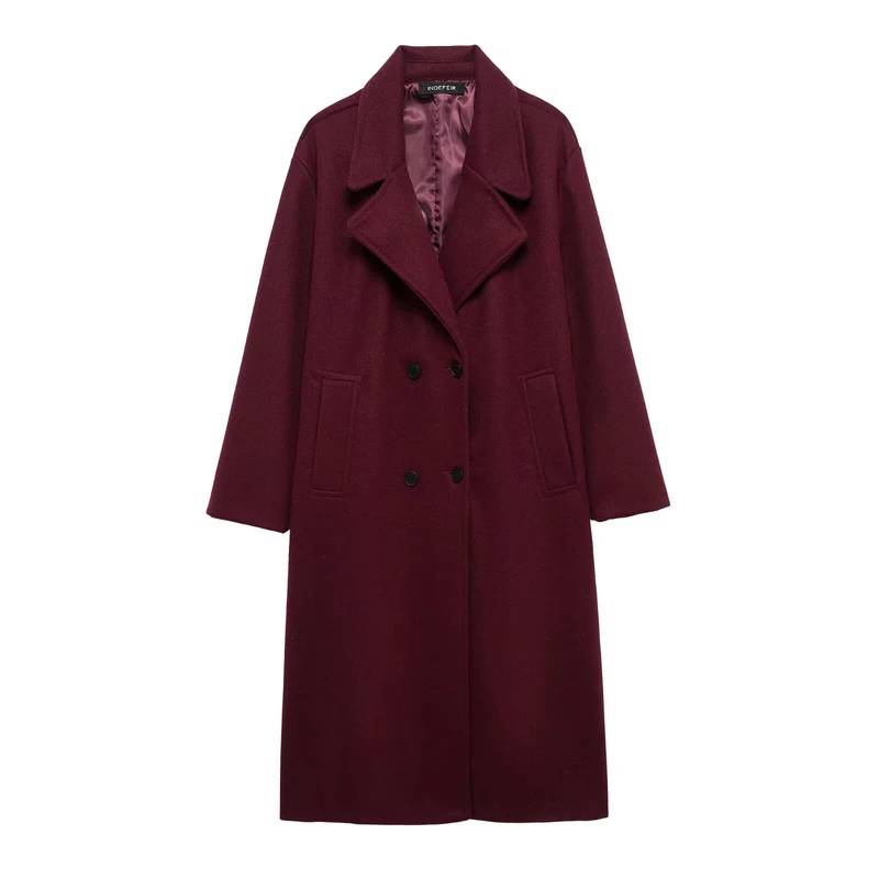 Damen Doppelreihiger Wollmix-Mantel mit Oversize-Schnitt und Reverskragen Nord Taschen