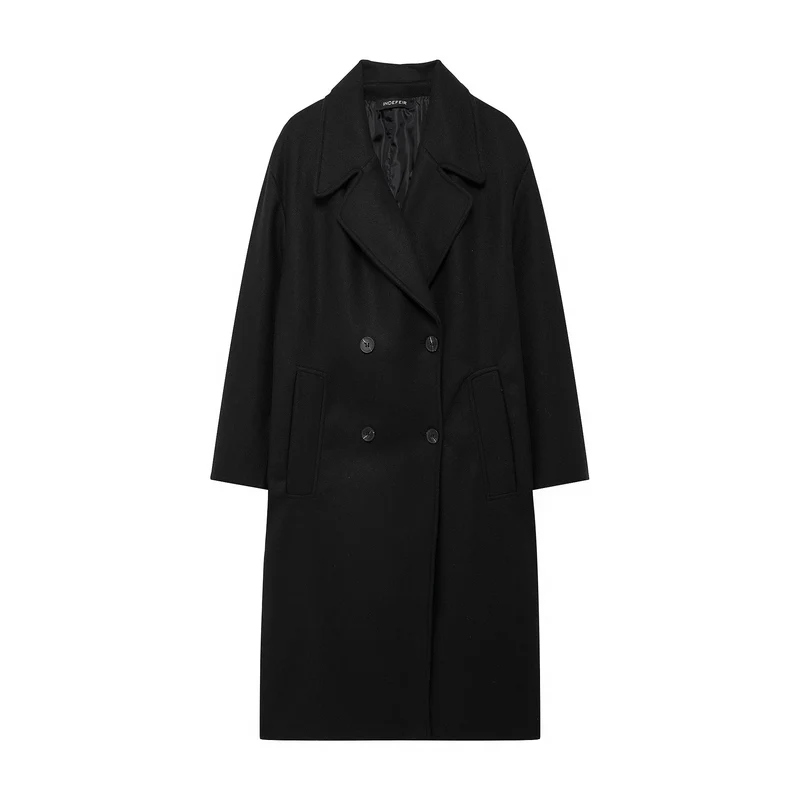 Damen Doppelreihiger Wollmix-Mantel mit Oversize-Schnitt und Reverskragen Nord Taschen