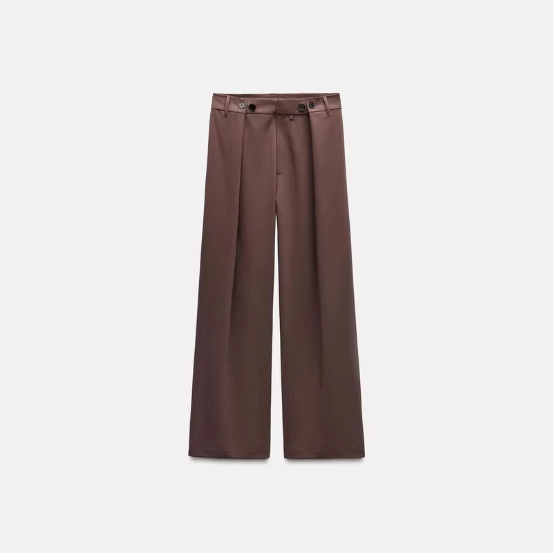 Damen Hochtaillierte Palazzohose mit frontalen Bundfalten und weitem Bein Nord Taschen