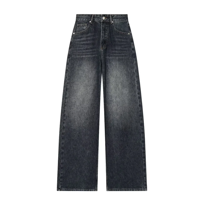 Damen Hochtaillierte Jeans mit weitem Bein und geradem Schnitt Nord Taschen