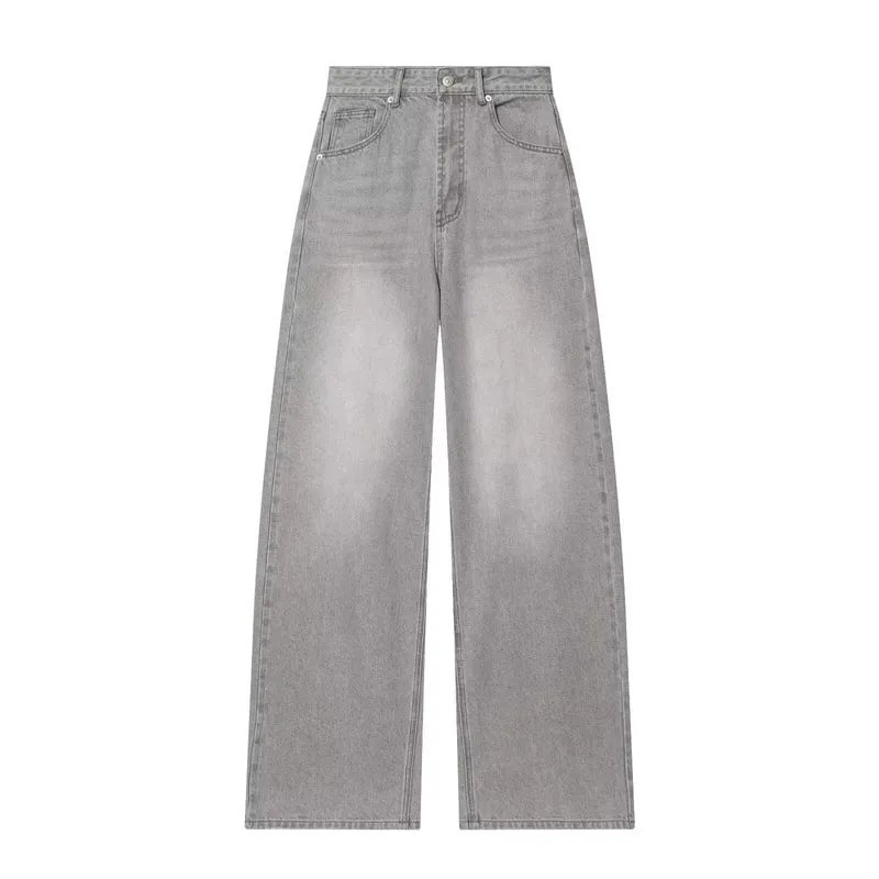 Damen Hochtaillierte Jeans mit weitem Bein und geradem Schnitt Nord Taschen