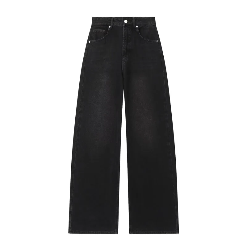 Damen Hochtaillierte Jeans mit weitem Bein und geradem Schnitt Nord Taschen