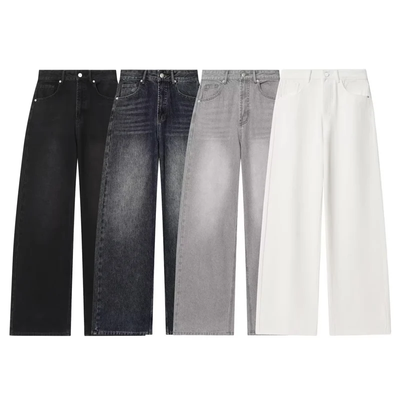 Damen Hochtaillierte Jeans mit weitem Bein und geradem Schnitt Nord Taschen