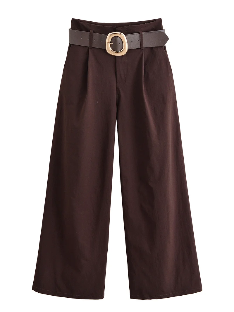 Damen Hochtaillierte Culotte-Palazzohose mit Bundfalten und breitem Ziergürtel Nord Taschen