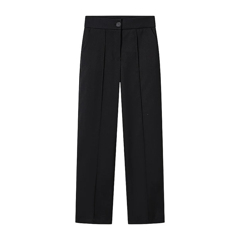 Damen Hochgeschnittene gerade Bundfaltenhose mit verdeckter Knopfleiste und Bügelfalte Nord Taschen