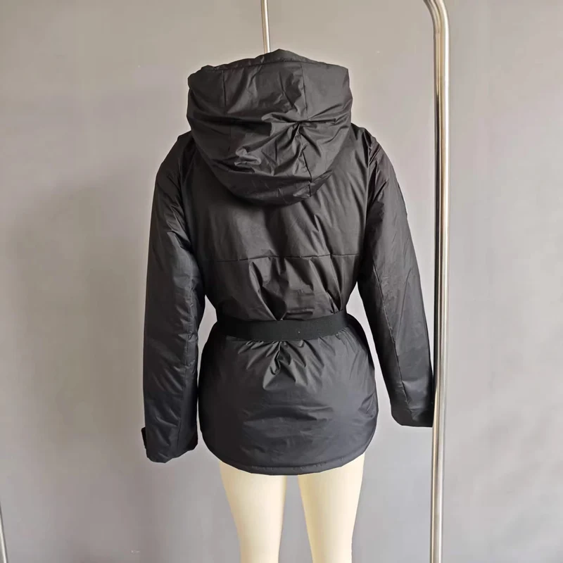 Damen Hochfunktionale Daunenoptik-Skijacke mit Taillengürtel und Kapuze Nord Taschen
