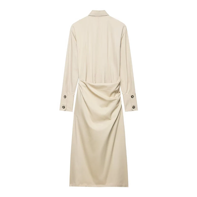 Damen Hemdblusenkleid mit Knotenbindegürtel, Pattentaschen und schmaler Taille Nord Taschen