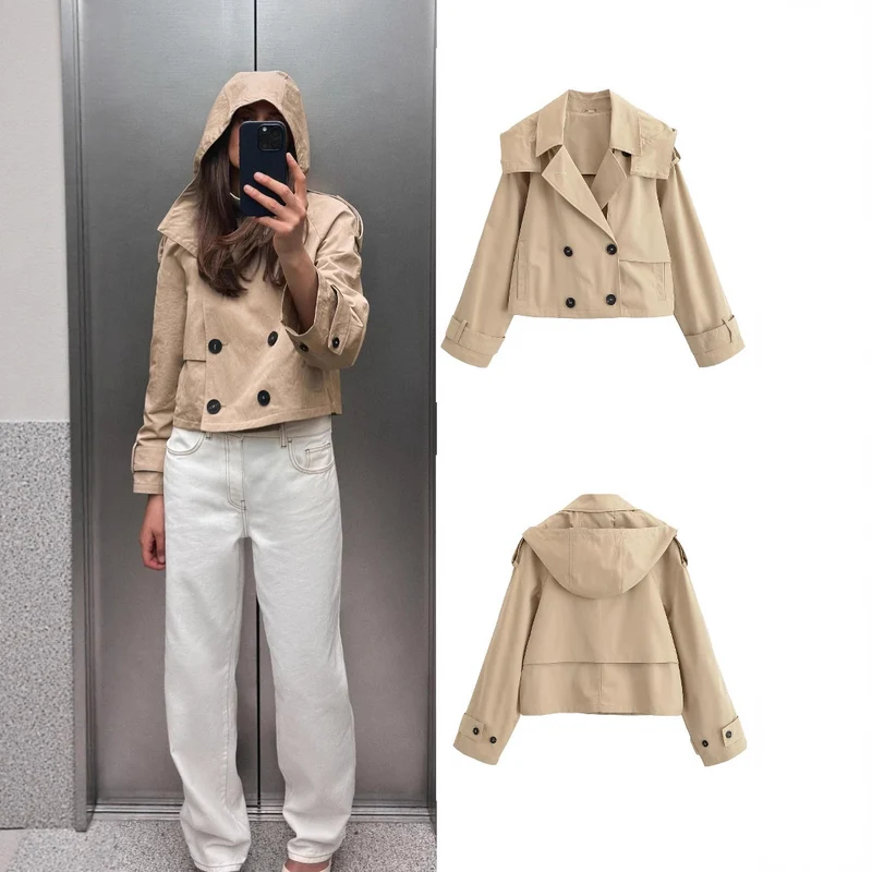 Damen Kurzjacke im Trenchcoat‑Stil mit doppelreihiger Knopfleiste und verstellbaren Manschetten Nord Taschen