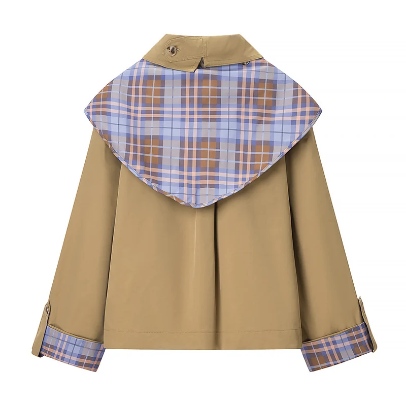 Damen Kurzjacke im Trench-Cape-Mix mit karierter Schalkragen‑Schleife Nord Taschen