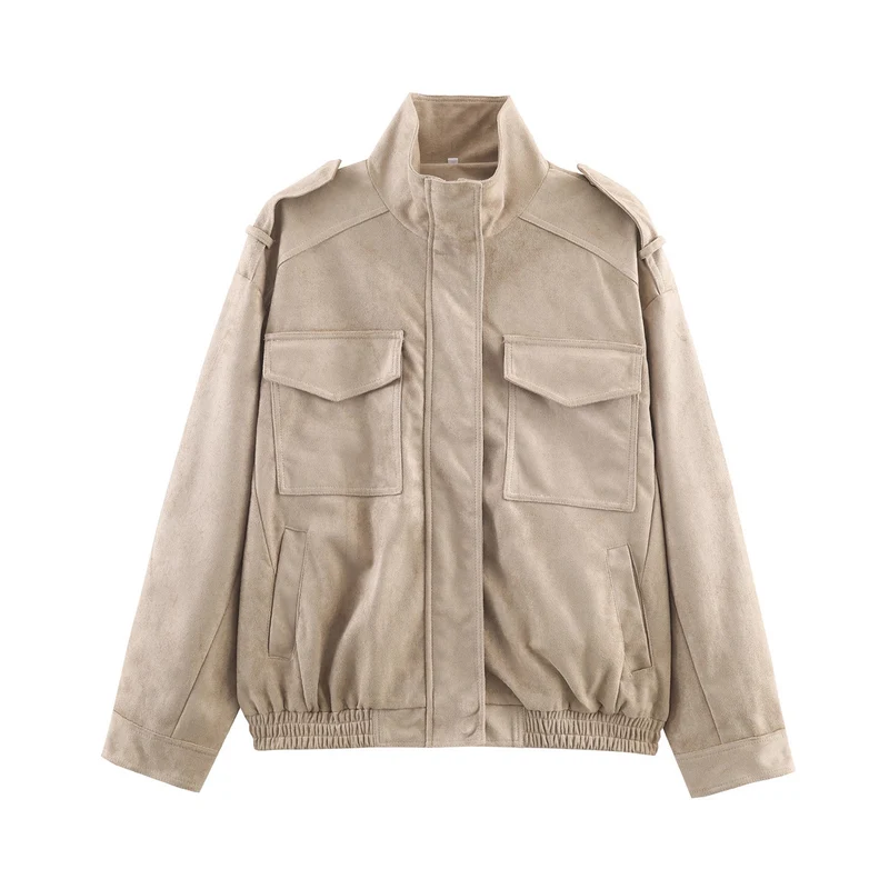Damen Kurzjacke im Military-Stil mit Schulterklappen, aufgesetzten Brusttaschen und elastischem Saum Nord Taschen