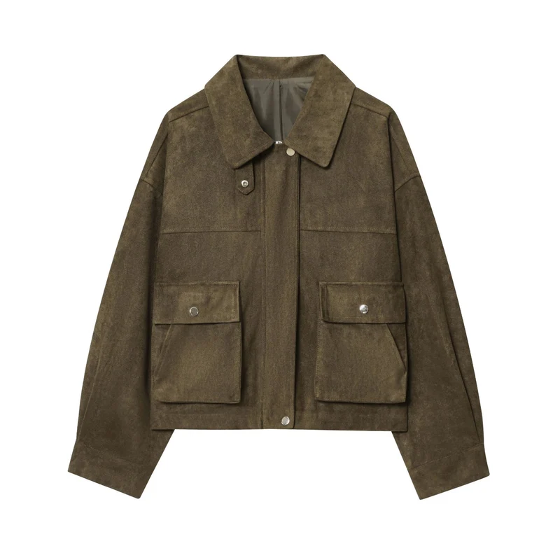 Damen Kurzjacke im Fieldstil aus Wildlederoptik mit XXL-Taschen Nord Taschen