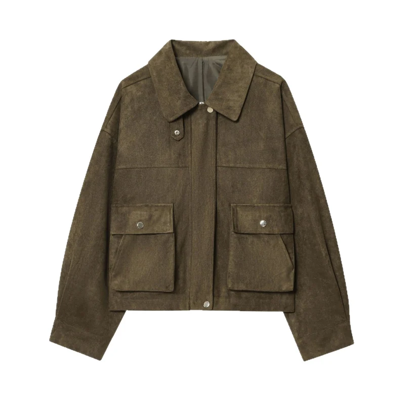 Damen Kurzjacke im Fieldstil aus Wildlederoptik mit XXL-Taschen Nord Taschen