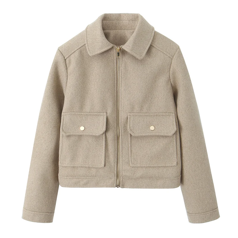 Damen Kurzjacke im Boxy‑Schnitt mit Reißverschluss, Pattentaschen und Hemdkragen Nord Taschen
