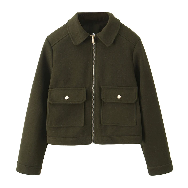 Damen Kurzjacke im Boxy‑Schnitt mit Reißverschluss, Pattentaschen und Hemdkragen Nord Taschen