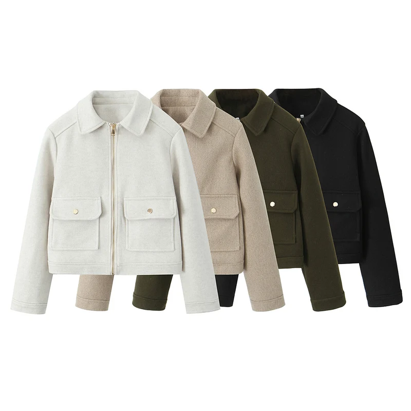 Damen Kurzjacke im Boxy‑Schnitt mit Reißverschluss, Pattentaschen und Hemdkragen Nord Taschen