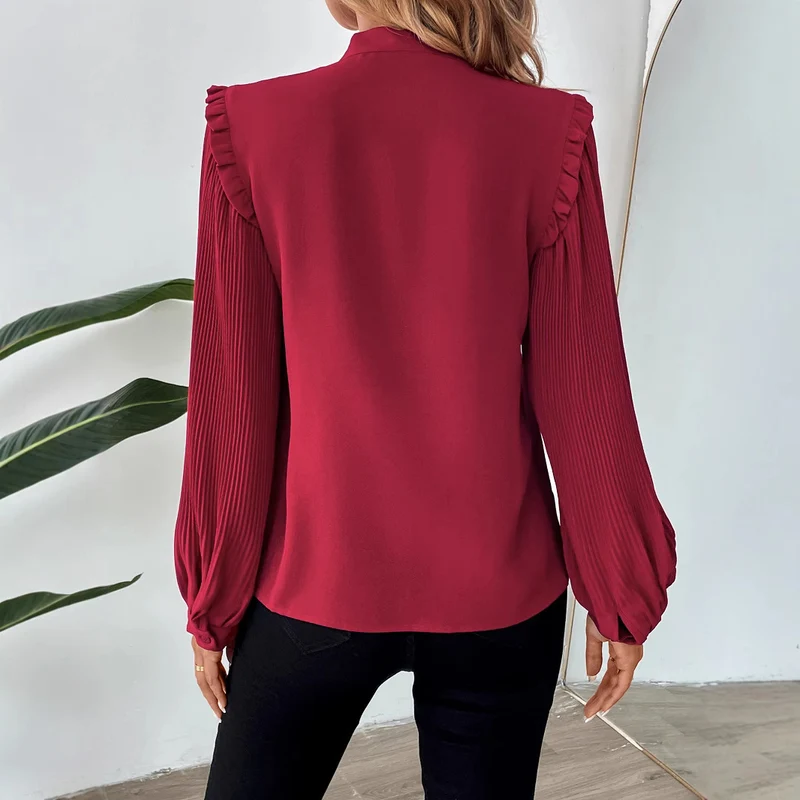 Damen Elegante Chiffon-Bluse mit Schleifenkragen und Plissee-Ärmeln Nord Taschen