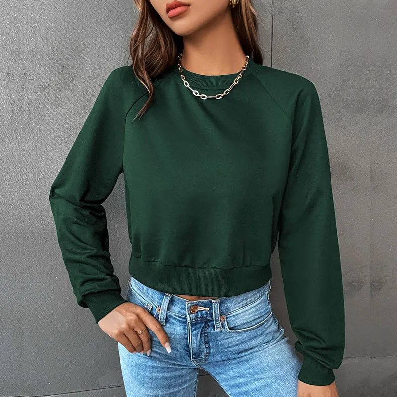 Damen Cropped Sweatshirt aus Baumwollmix mit Raglanärmeln Nord Taschen