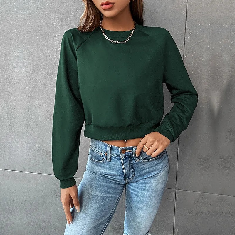 Damen Cropped Sweatshirt aus Baumwollmix mit Raglanärmeln Nord Taschen