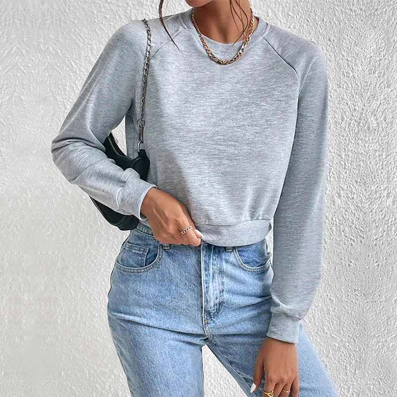 Damen Cropped Sweatshirt aus Baumwollmix mit Raglanärmeln Nord Taschen