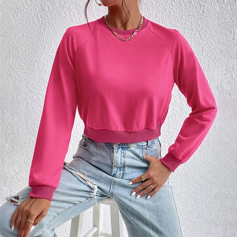 Damen Cropped Sweatshirt aus Baumwollmix mit Raglanärmeln Nord Taschen