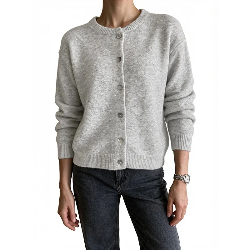 Damen Cropped Kuschelstrick-Cardigan mit Rundhals, Perlmuttknopfleiste und gerippten Abschlüssen Nord Taschen