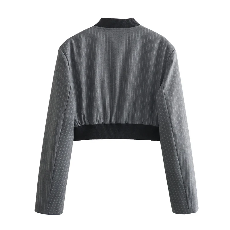 Damen Zweiteiliges Nadelstreifen-Anzug-Set mit kurzem Stehkragen-Blazer und weiten Bundfaltenhose Nord Taschen
