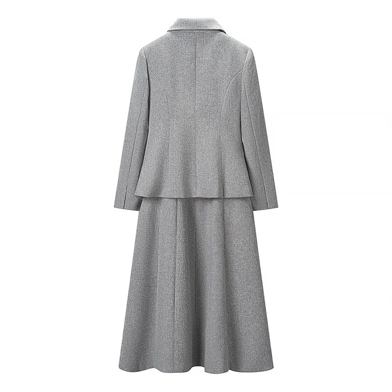 Damen Zweiteiliges Kostüm aus Wollmix mit tailliertem Kurzblazer und ausgestelltem Midirock Nord Taschen