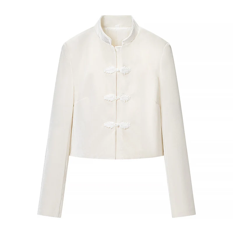 Damen Zweiteiliges Ensemble mit taillierter Kurzjacke im Mandarinstil und hochtaillierter Plisseehose Nord Taschen