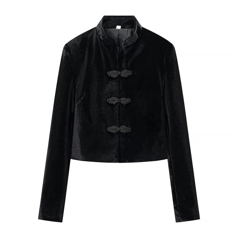 Damen Zweiteiliges Ensemble mit taillierter Kurzjacke im Mandarinstil und hochtaillierter Plisseehose Nord Taschen