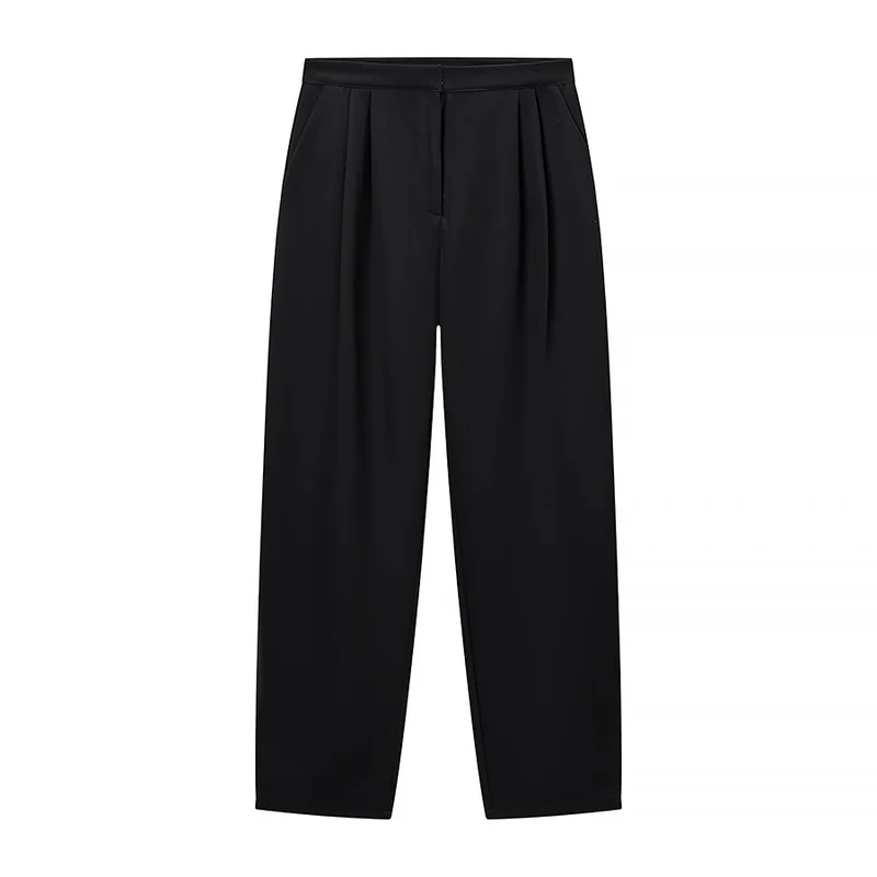Damen Zweiteiliges Ensemble mit taillierter Kurzjacke im Mandarinstil und hochtaillierter Plisseehose Nord Taschen